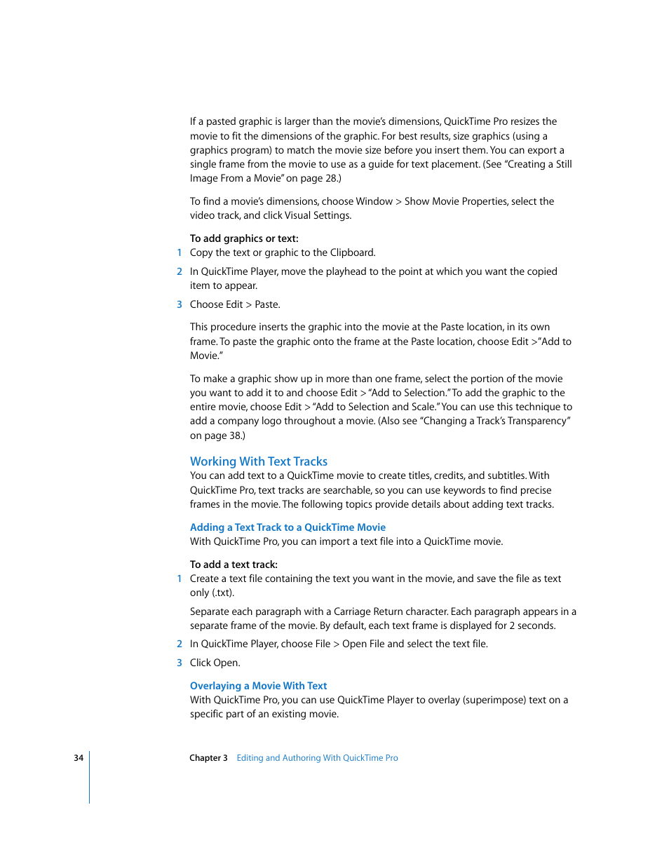 Working with text tracks | Apple QuickTime 7 User Manual | Page 34 / 62