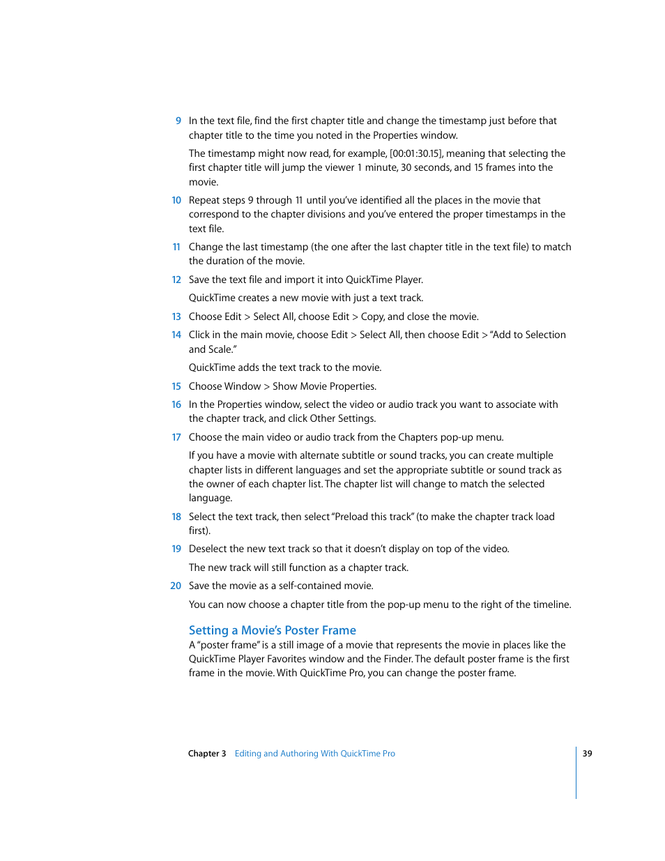 Setting a movie’s poster frame | Apple QuickTime 7 User Manual | Page 39 / 62