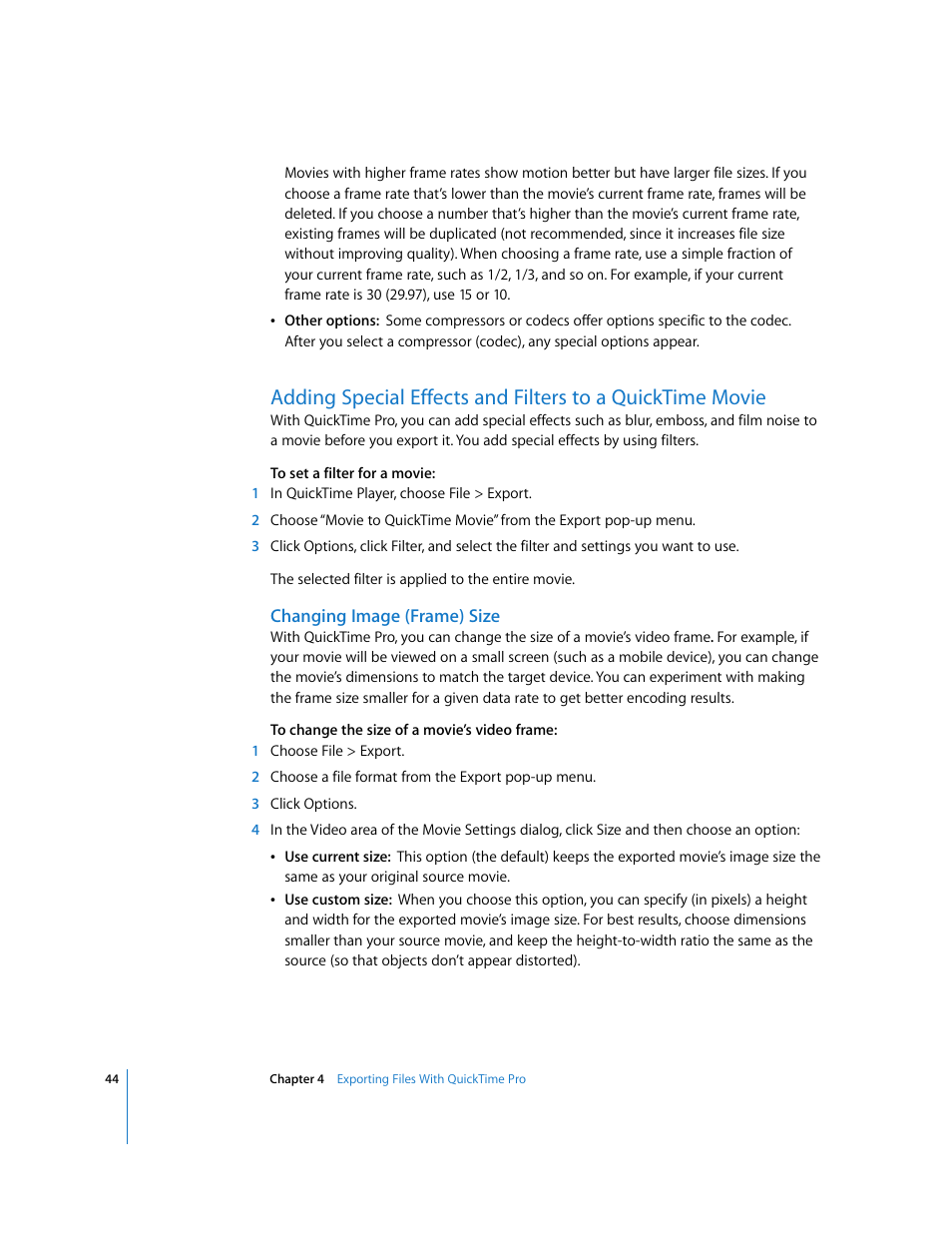 Changing image (frame) size | Apple QuickTime 7 User Manual | Page 44 / 62