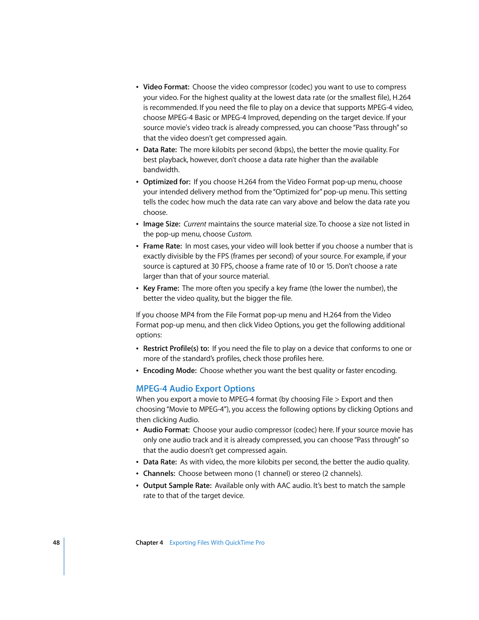 Mpeg-4 audio export options | Apple QuickTime 7 User Manual | Page 48 / 62
