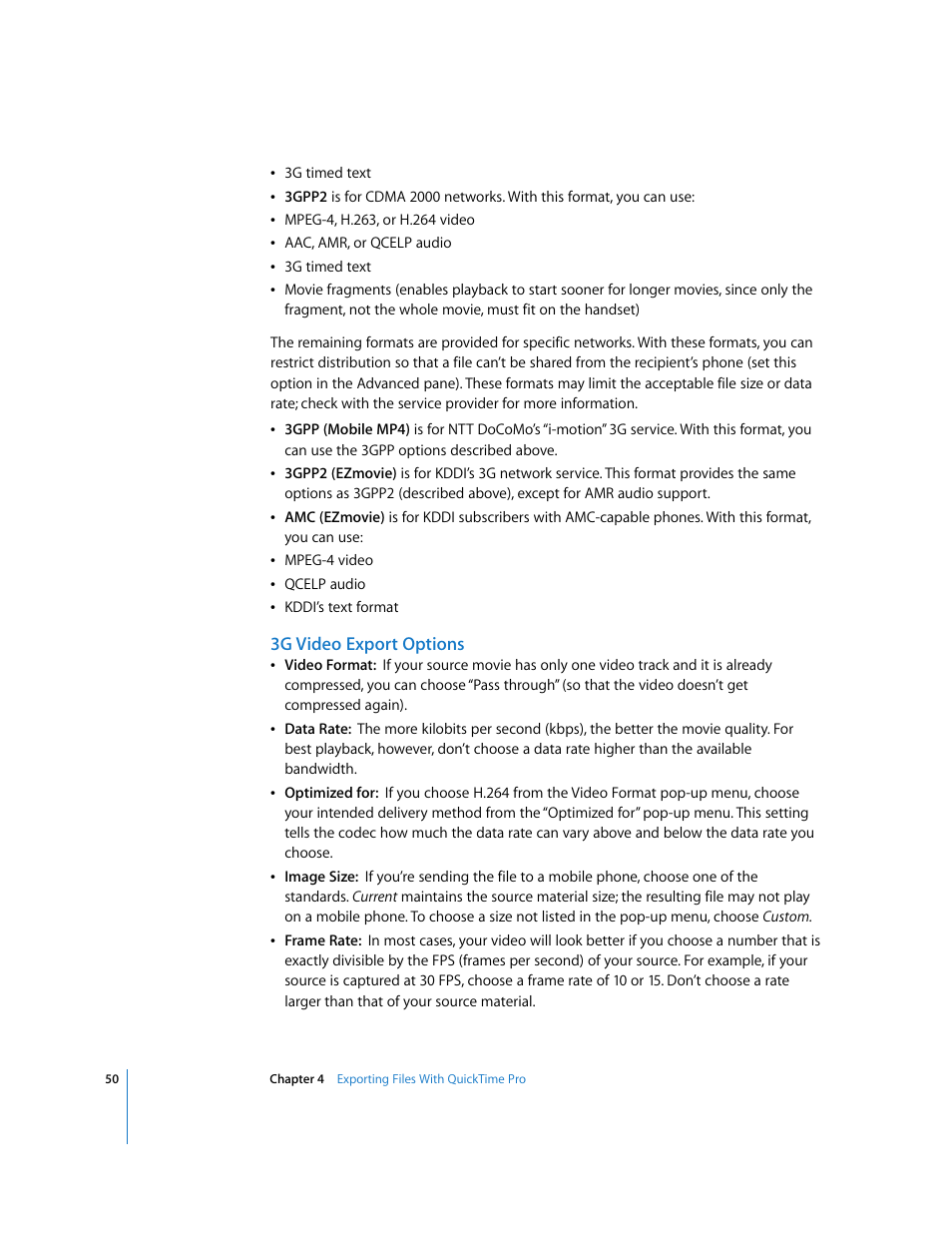 3g video export options | Apple QuickTime 7 User Manual | Page 50 / 62