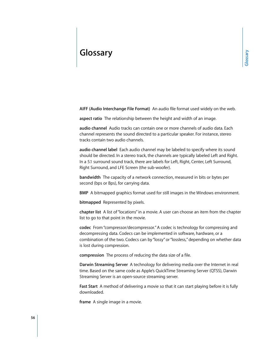 Glossary | Apple QuickTime 7 User Manual | Page 56 / 62