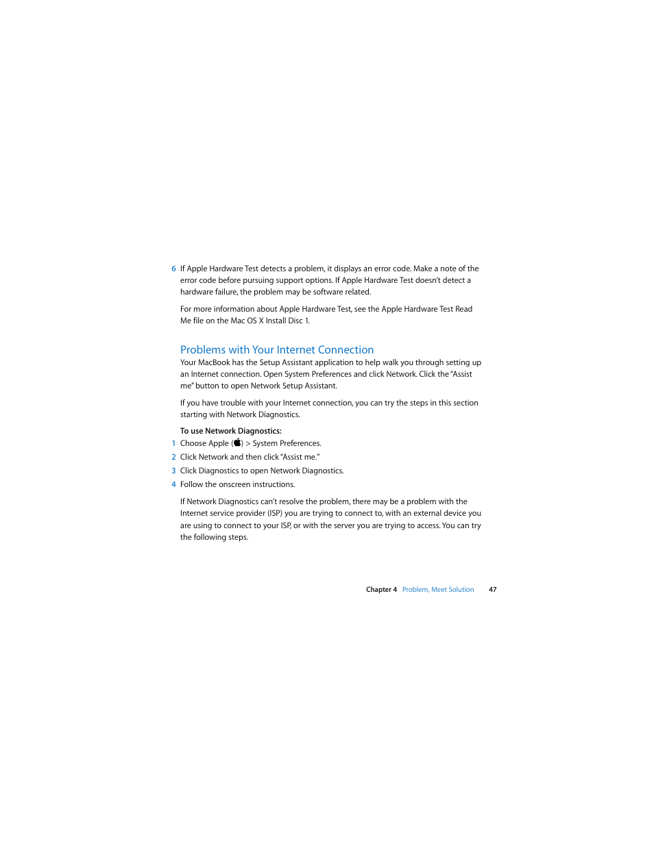 Problems with your internet connection | Apple MacBook (13-inch, Early 2008, Late 2008) User Manual | Page 47 / 76