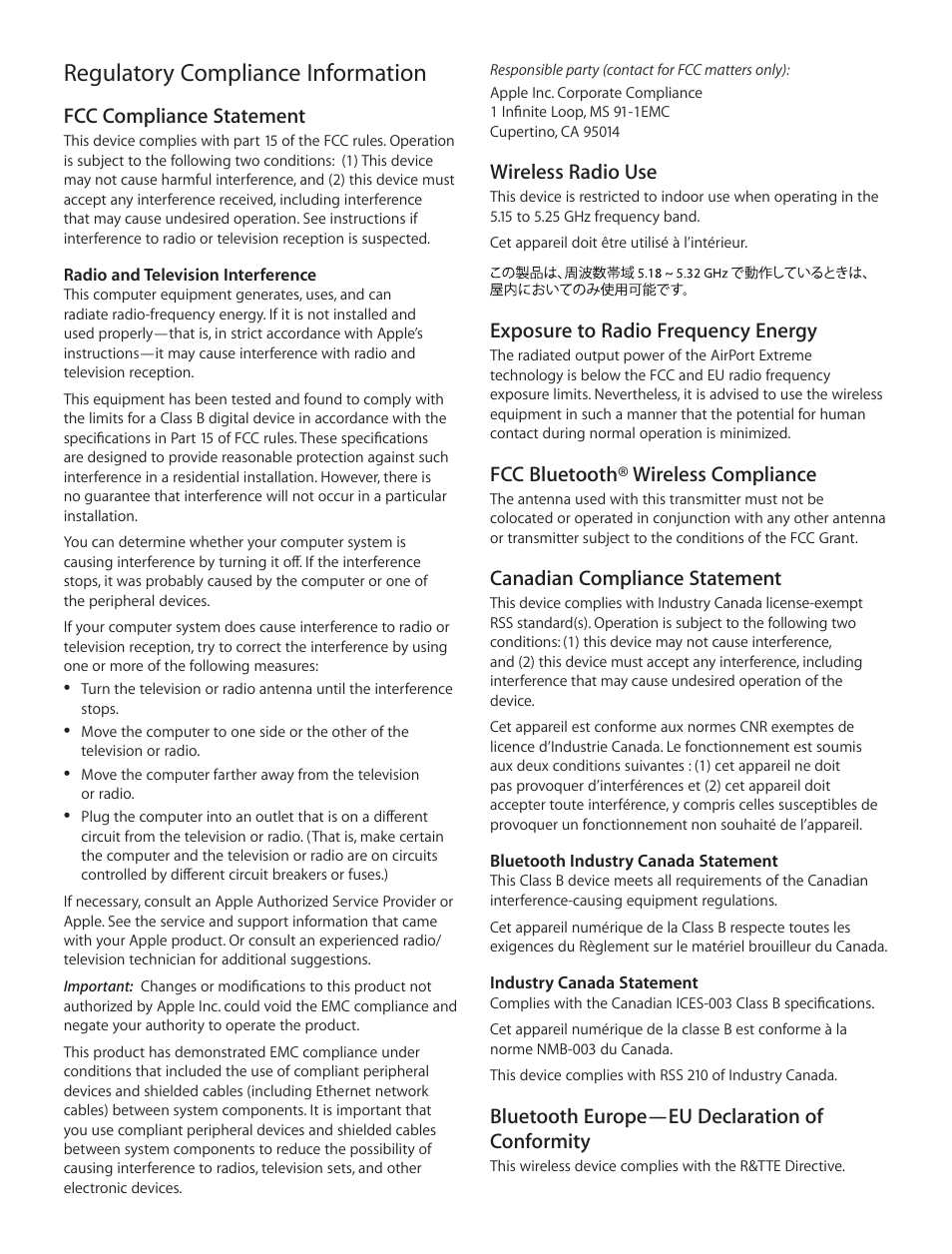 Regulatory compliance information | Apple iMac (21.5-inch and 27-inch, Mid 2012) User Manual | Page 5 / 12