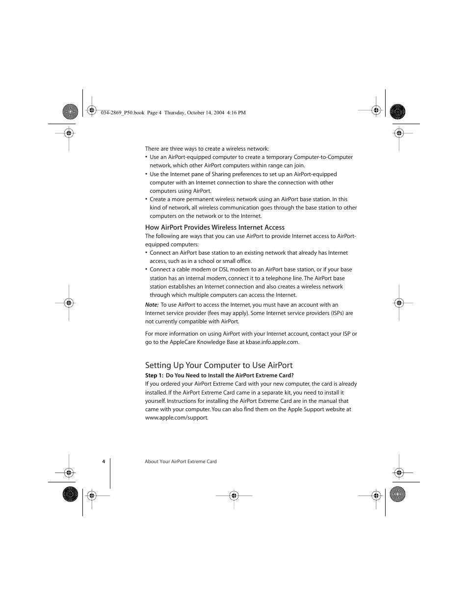 Setting up your computer to use airport | Apple AirPort Extreme Card User Manual | Page 4 / 12