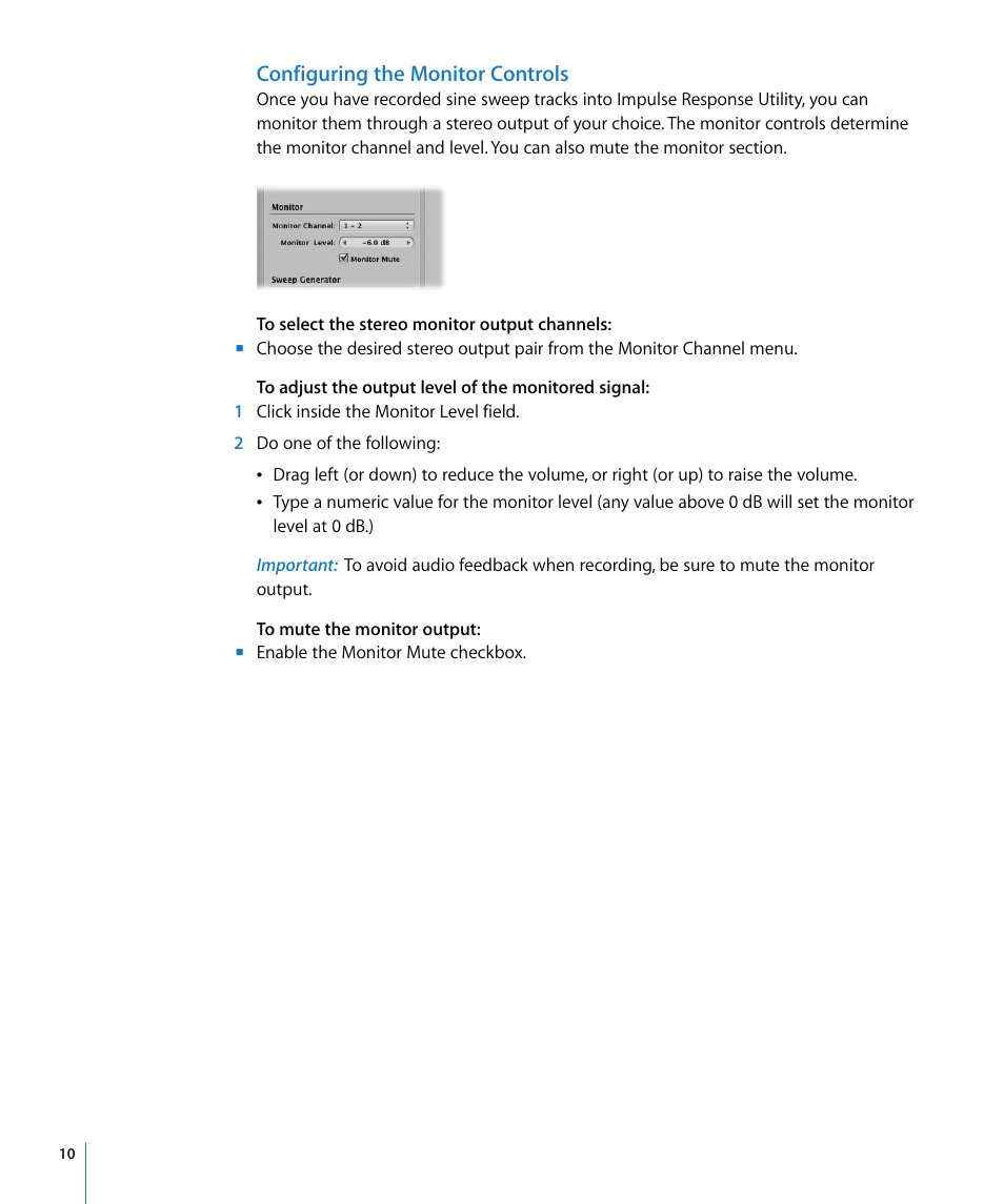 Configuring the monitor controls | Apple Impulse Response Utility User Manual | Page 10 / 32