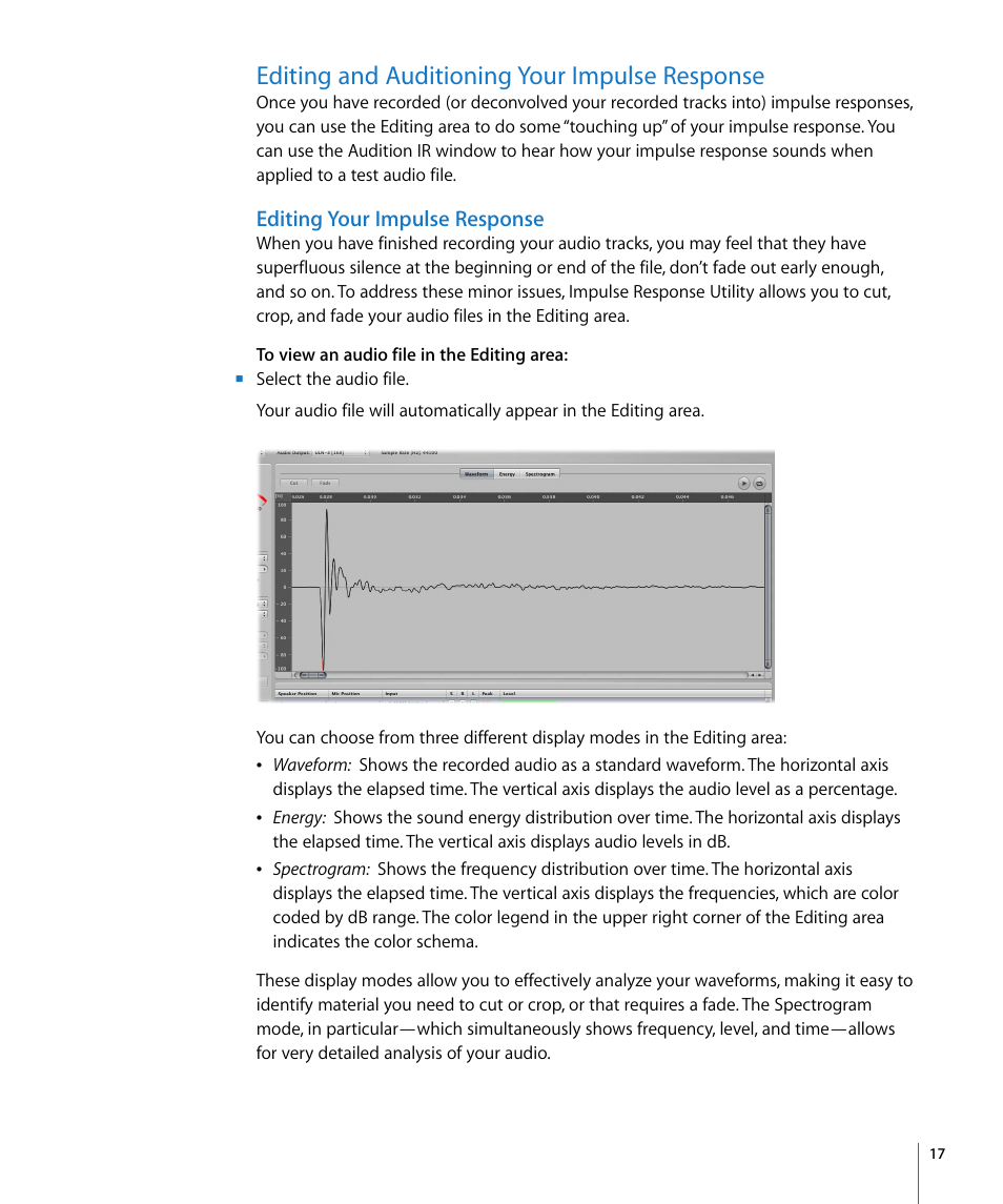 Editing and auditioning your impulse response, Editing your impulse response | Apple Impulse Response Utility User Manual | Page 17 / 32