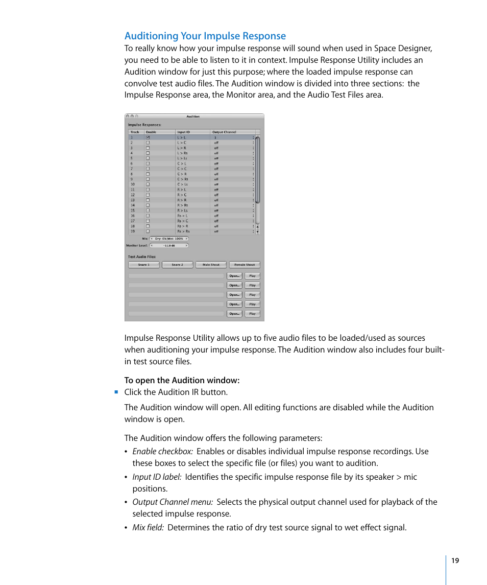 Auditioning your impulse response | Apple Impulse Response Utility User Manual | Page 19 / 32