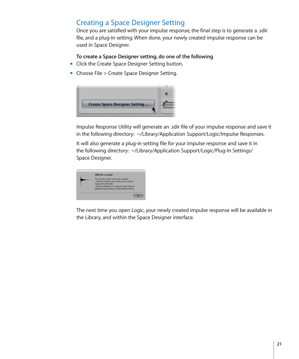 Creating a space designer setting | Apple Impulse Response Utility User Manual | Page 21 / 32
