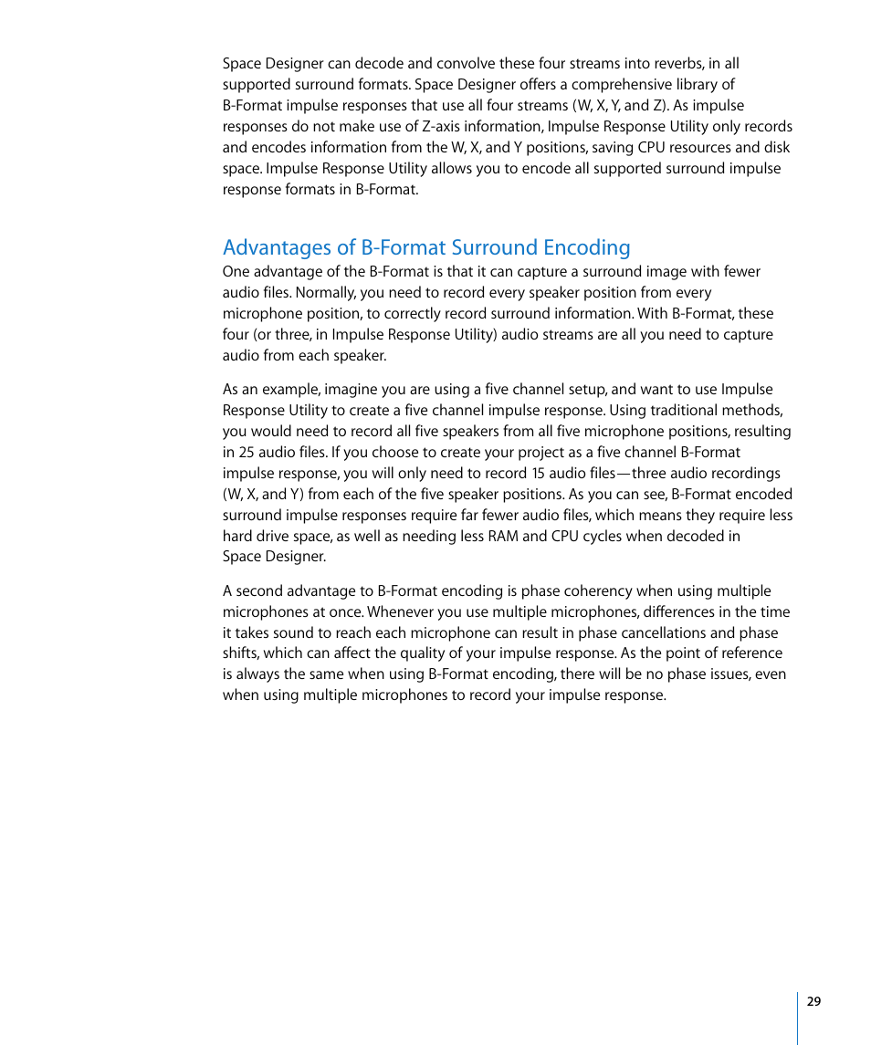 Advantages of bformat surround encoding, Advantages of b-format surround encoding | Apple Impulse Response Utility User Manual | Page 29 / 32