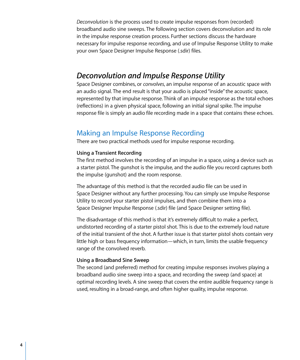 Deconvolution and impulse response utility, Making an impulse response recording | Apple Impulse Response Utility User Manual | Page 4 / 32