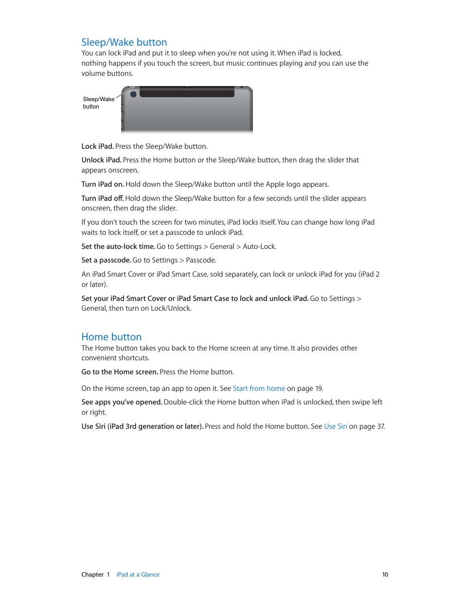 Sleep/wake button, Home button, 10 sleep/wake button 10 home button | Apple iPad iOS 7.1 User Manual | Page 10 / 140