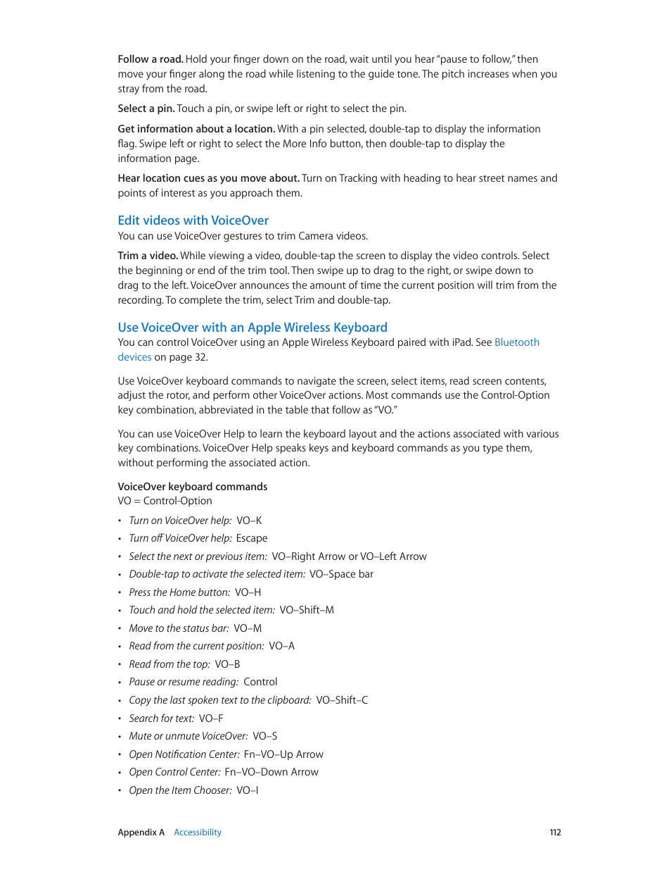 Use voiceover with an apple wireless keyboard, Edit videos with voiceover | Apple iPad iOS 7.1 User Manual | Page 112 / 140