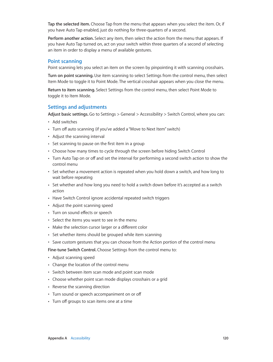 Point scanning, Settings and adjustments | Apple iPad iOS 7.1 User Manual | Page 120 / 140