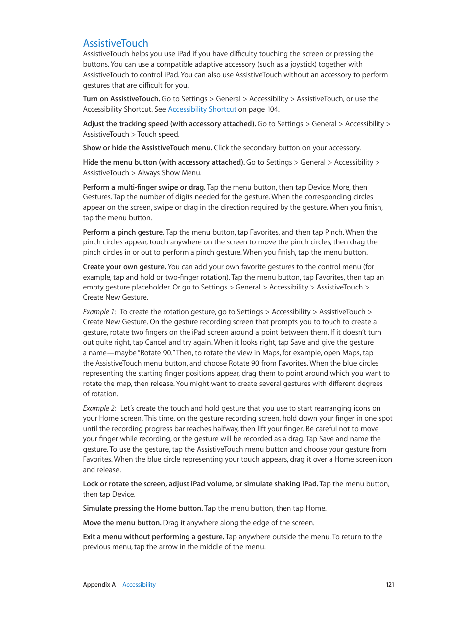 Assistivetouch, 121 assistivetouch | Apple iPad iOS 7.1 User Manual | Page 121 / 140
