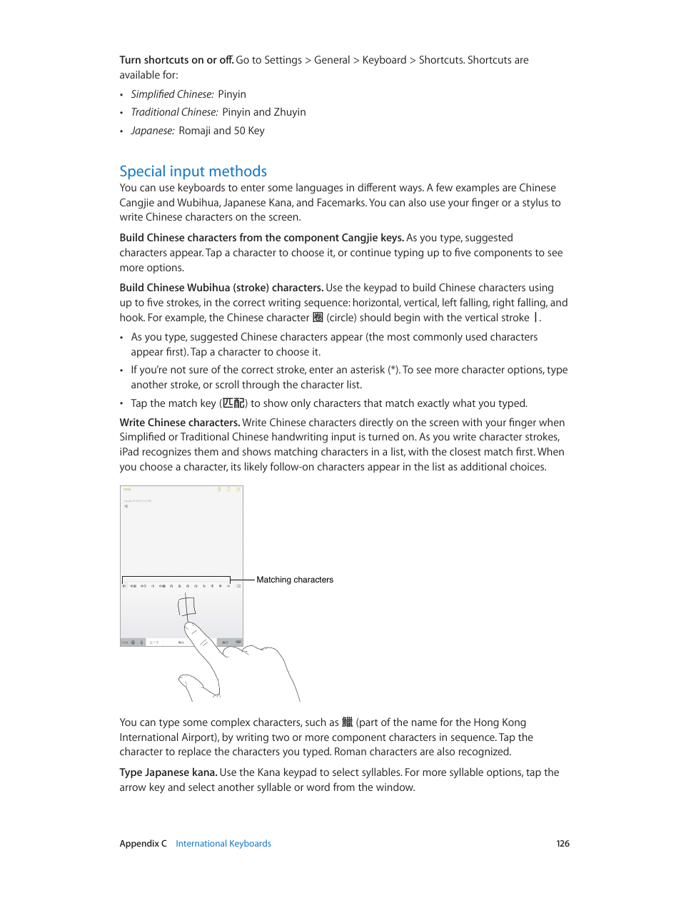 Special input methods, 126 special input methods | Apple iPad iOS 7.1 User Manual | Page 126 / 140