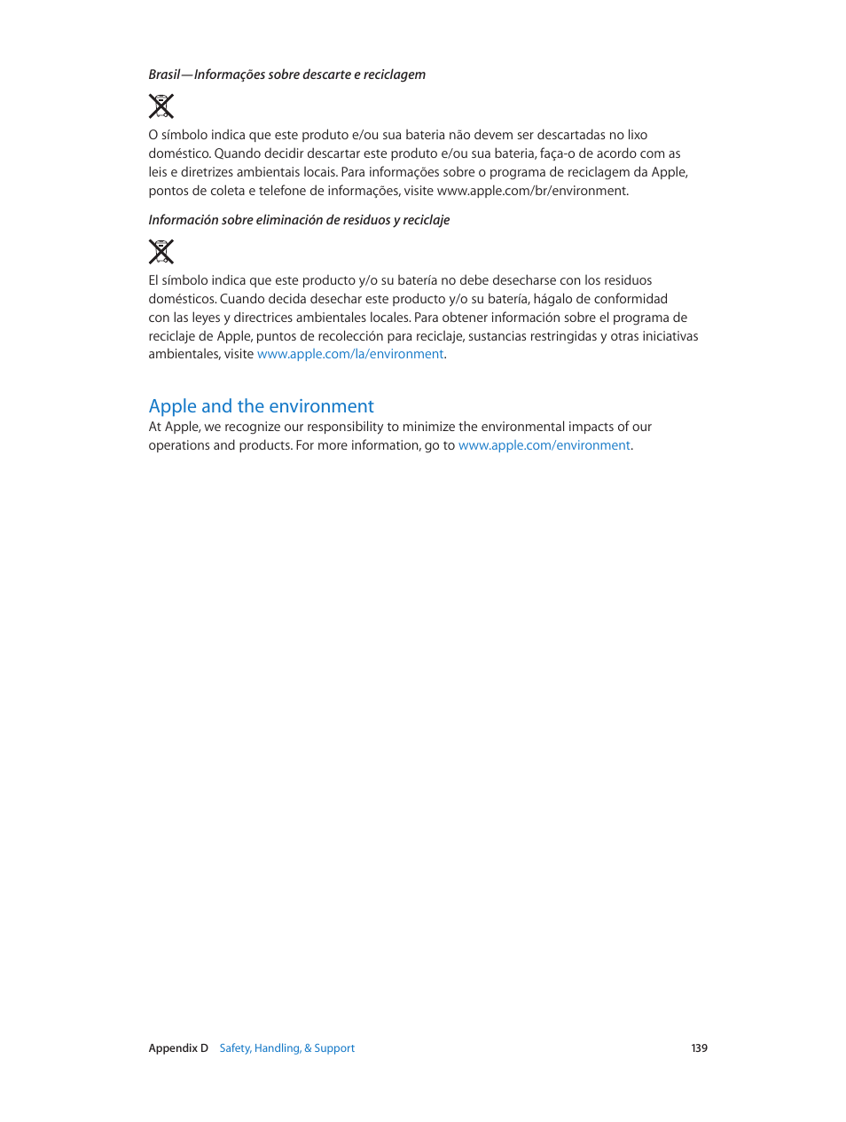 Apple and the environment, 139 apple and the environment | Apple iPad iOS 7.1 User Manual | Page 139 / 140