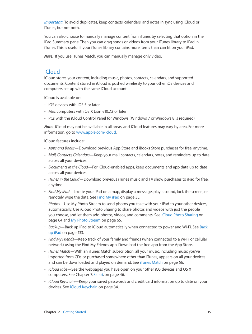 Icloud, 15 icloud | Apple iPad iOS 7.1 User Manual | Page 15 / 140