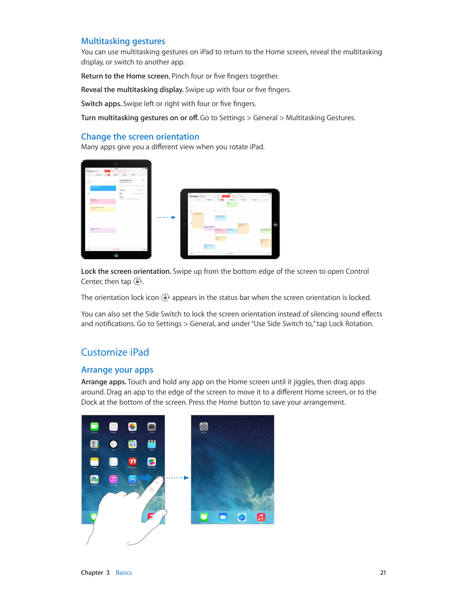 Customize ipad, 21 customize ipad, Change the screen orientation | Apple iPad iOS 7.1 User Manual | Page 21 / 140