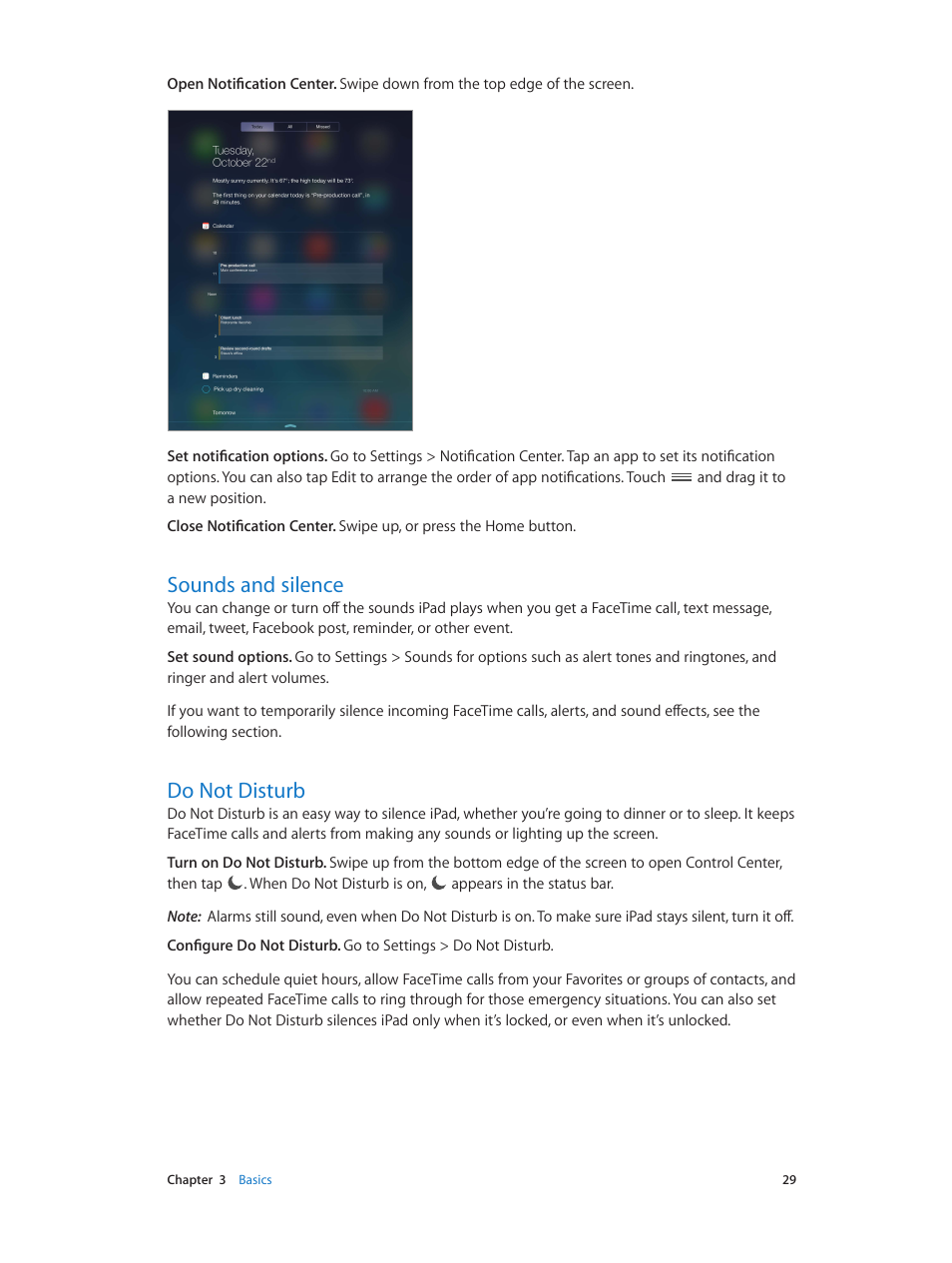 Sounds and silence, Do not disturb, 29 sounds and silence 29 do not disturb | Apple iPad iOS 7.1 User Manual | Page 29 / 140