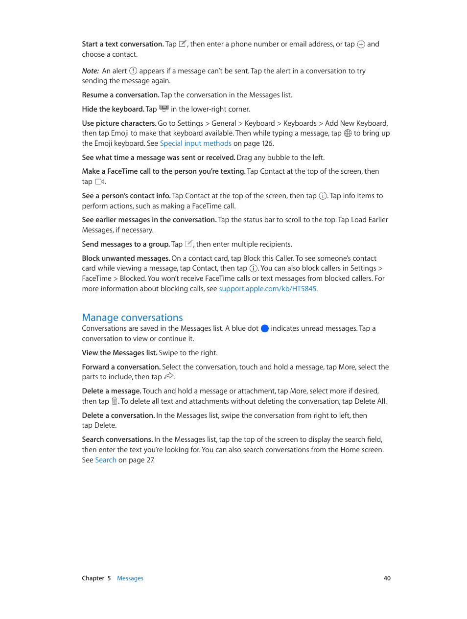 Manage conversations, 40 manage conversations | Apple iPad iOS 7.1 User Manual | Page 40 / 140