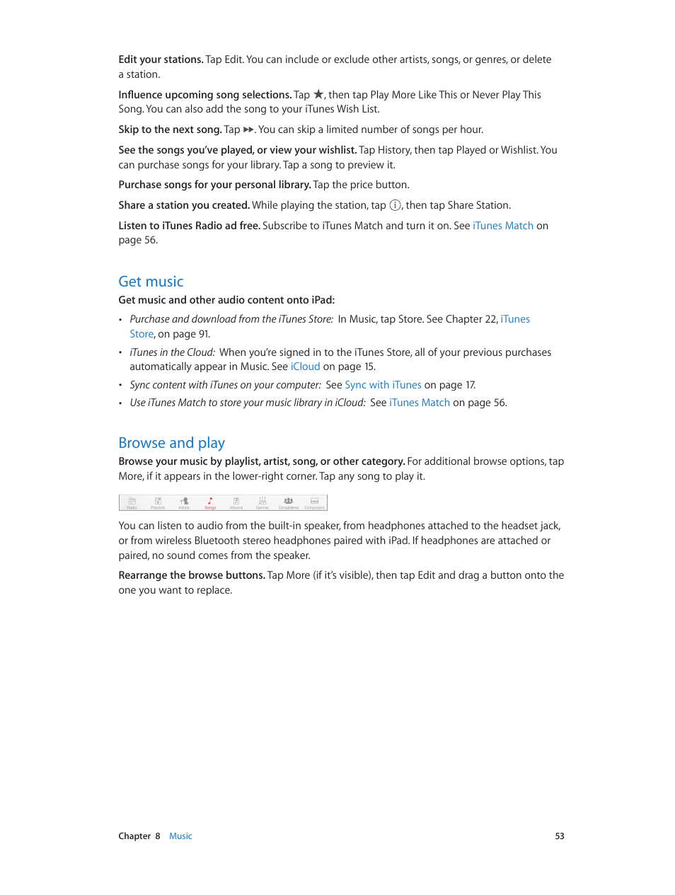 Get music, Browse and play, 53 get music 53 browse and play | Apple iPad iOS 7.1 User Manual | Page 53 / 140