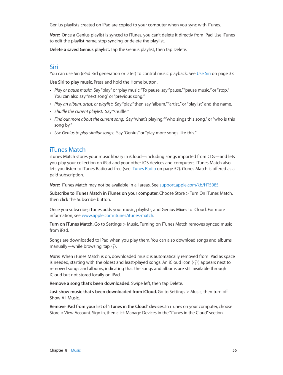 Siri, Itunes match, 56 siri 56 itunes match | Itunes, Match | Apple iPad iOS 7.1 User Manual | Page 56 / 140