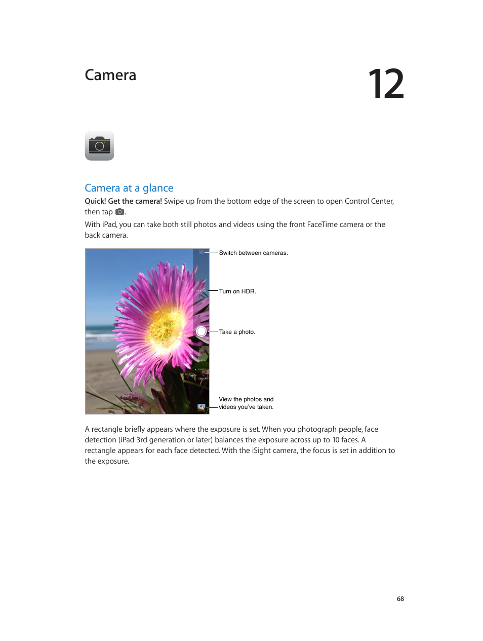 Chapter 12: camera, Camera at a glance, 68 camera at a glance | Camera | Apple iPad iOS 7.1 User Manual | Page 68 / 140