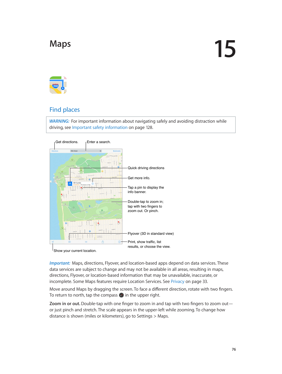 Chapter 15: maps, Find places, 76 find places | Maps | Apple iPad iOS 7.1 User Manual | Page 76 / 140