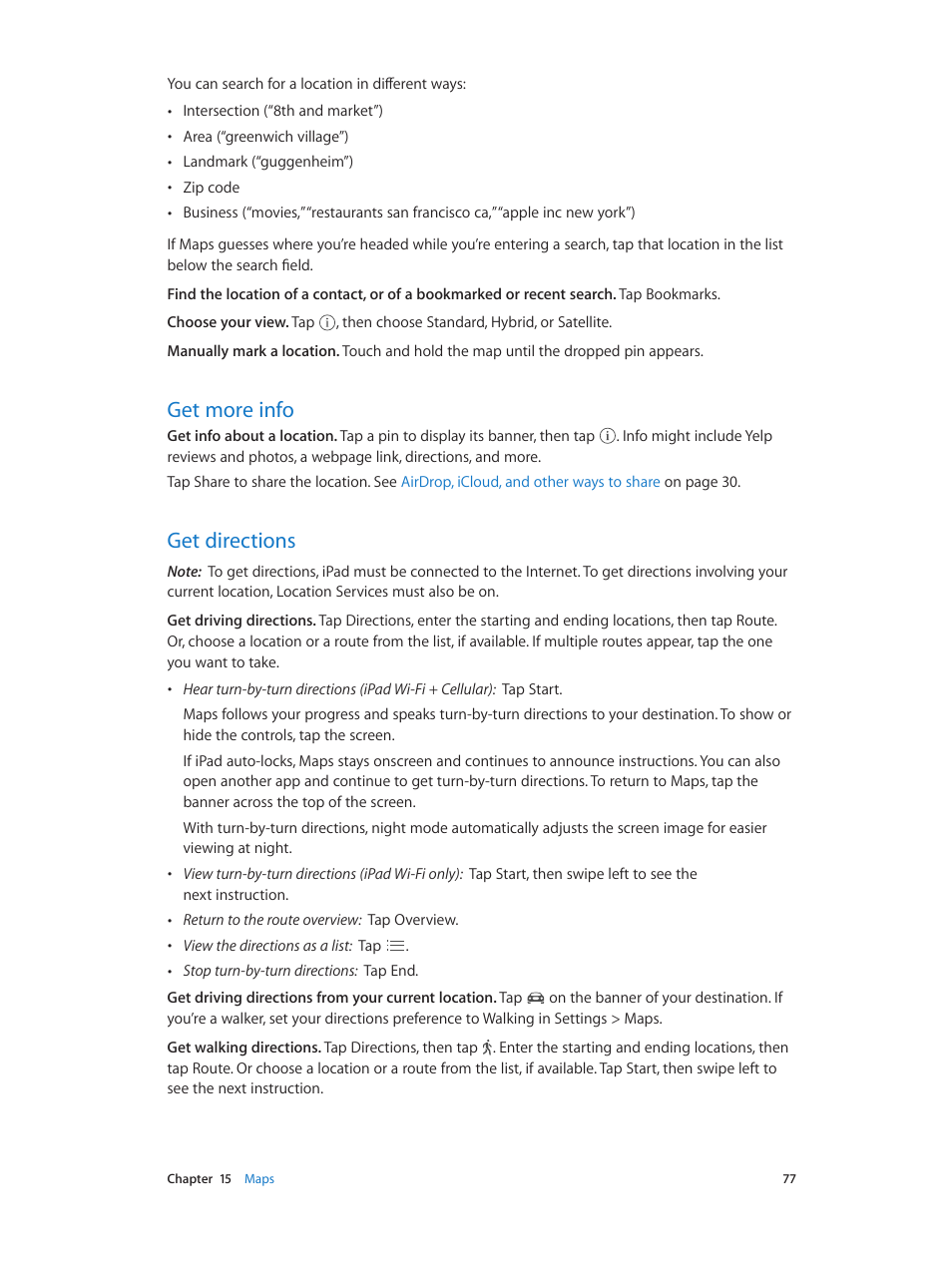 Get more info, Get directions, 77 get more info 77 get directions | Apple iPad iOS 7.1 User Manual | Page 77 / 140