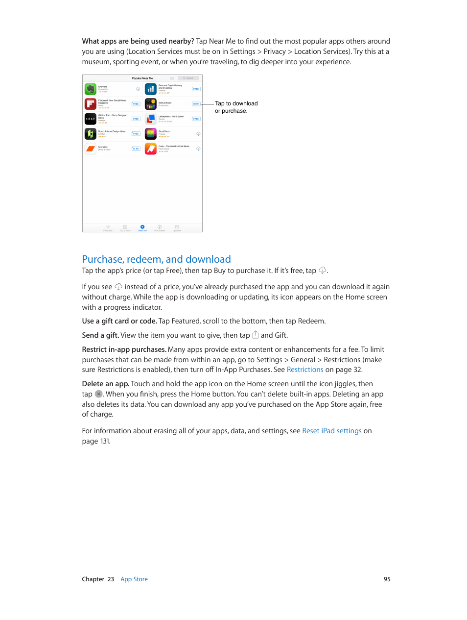 Purchase, redeem, and download, 95 purchase, redeem, and download | Apple iPad iOS 7.1 User Manual | Page 95 / 140