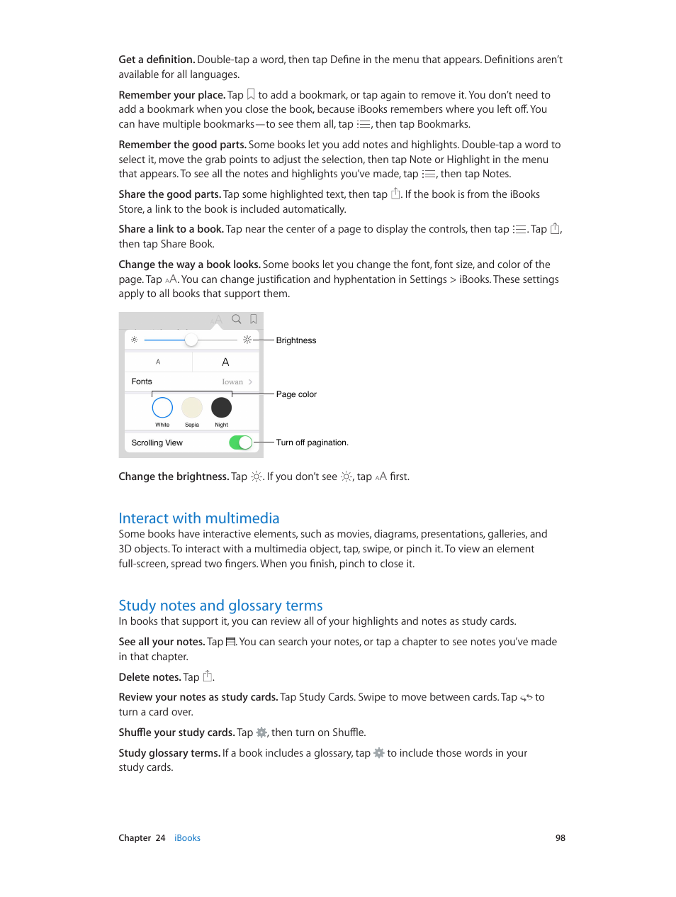 Interact with multimedia, Study notes and glossary terms | Apple iPad iOS 7.1 User Manual | Page 98 / 140