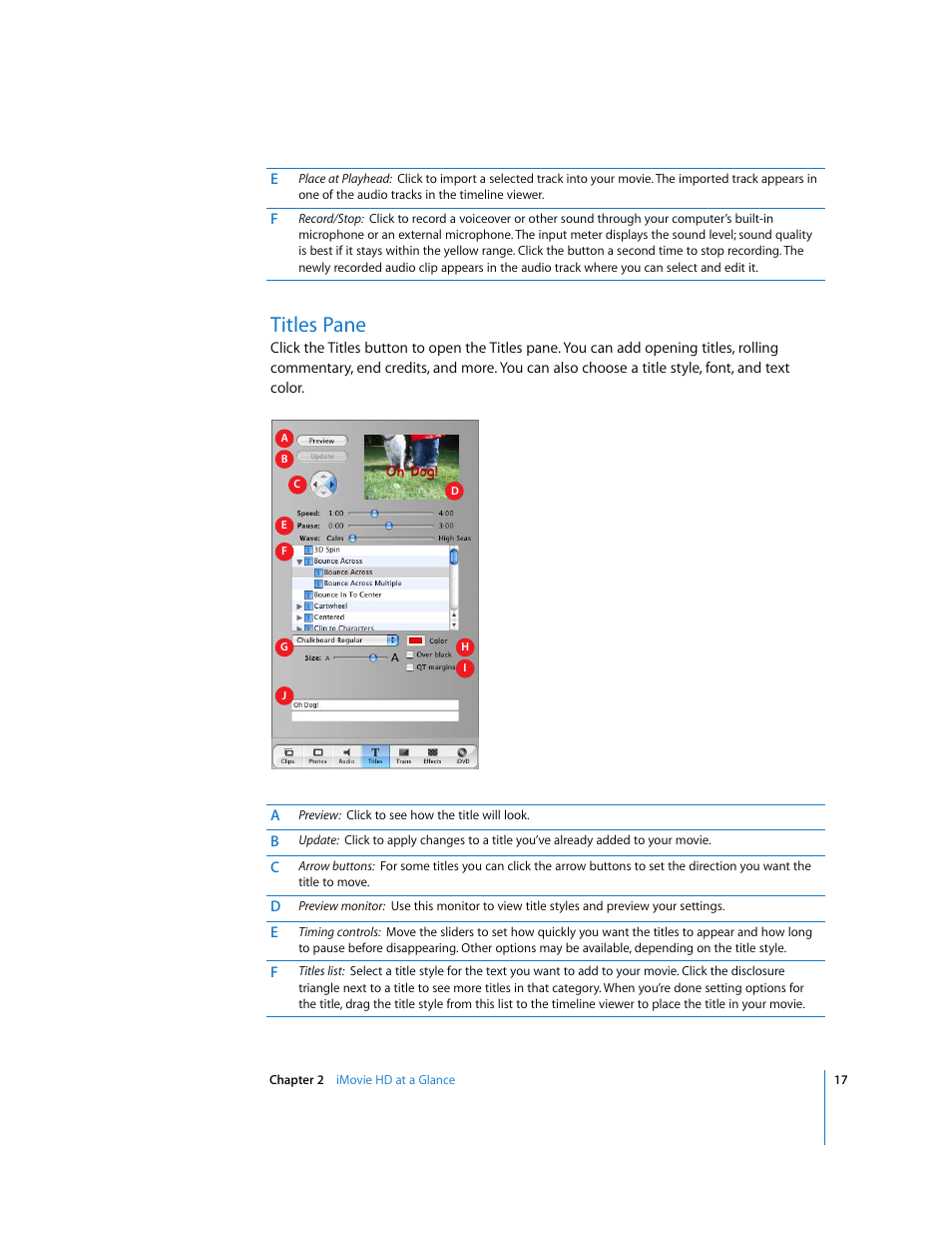 Titles pane | Apple iMovie HD User Manual | Page 17 / 83