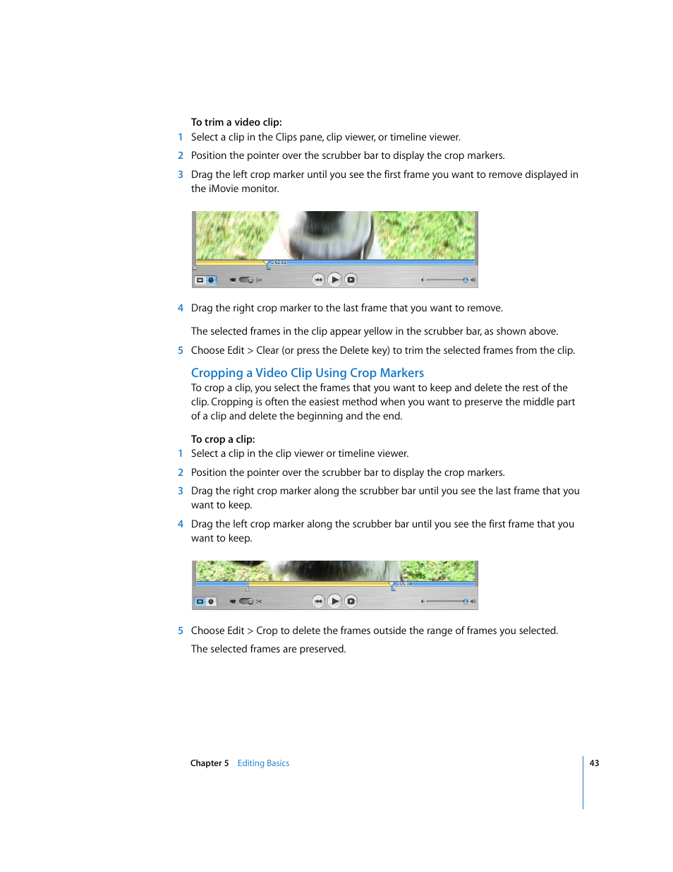 Cropping a video clip using crop markers | Apple iMovie HD User Manual | Page 43 / 83