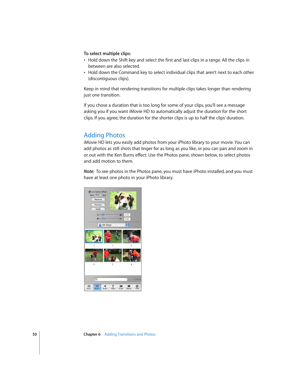 Adding photos | Apple iMovie HD User Manual | Page 50 / 83