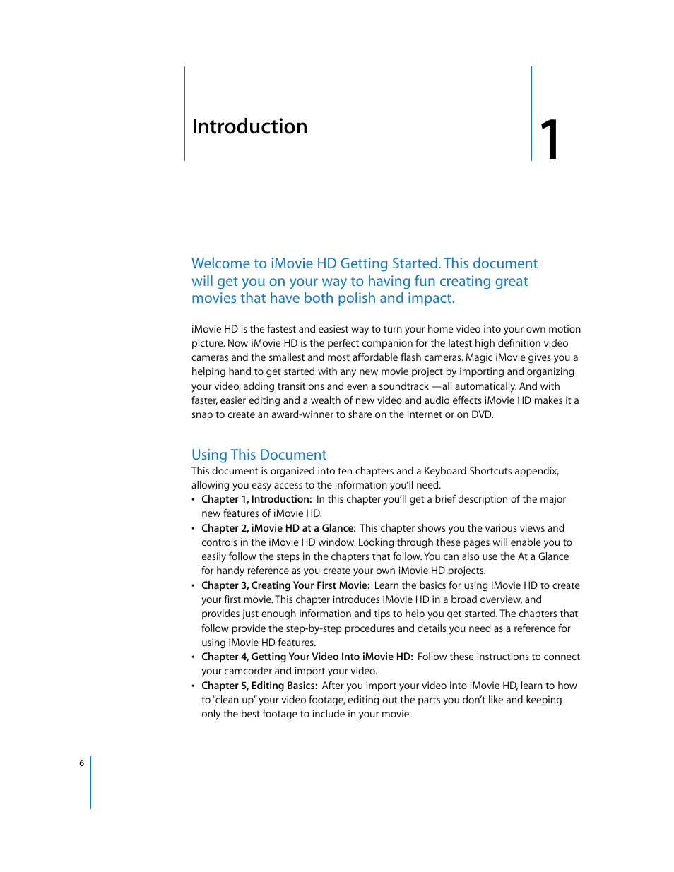 Introduction, Using this document, Chapter | Apple iMovie HD User Manual | Page 6 / 83