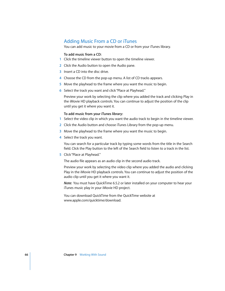 Adding music from a cd or itunes | Apple iMovie HD User Manual | Page 66 / 83