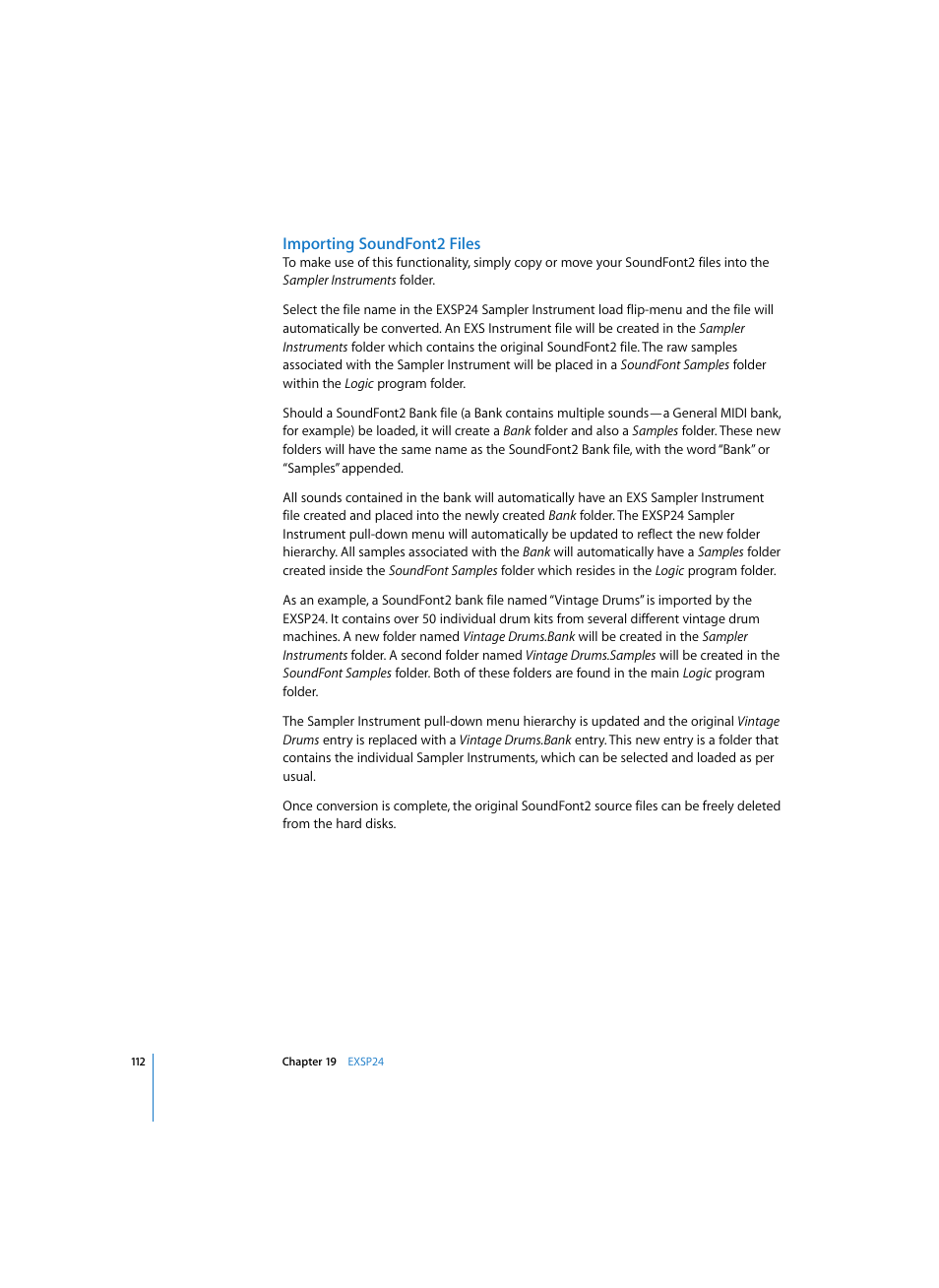 Importing soundfont2 files | Apple Logic Express 7 User Manual | Page 112 / 167