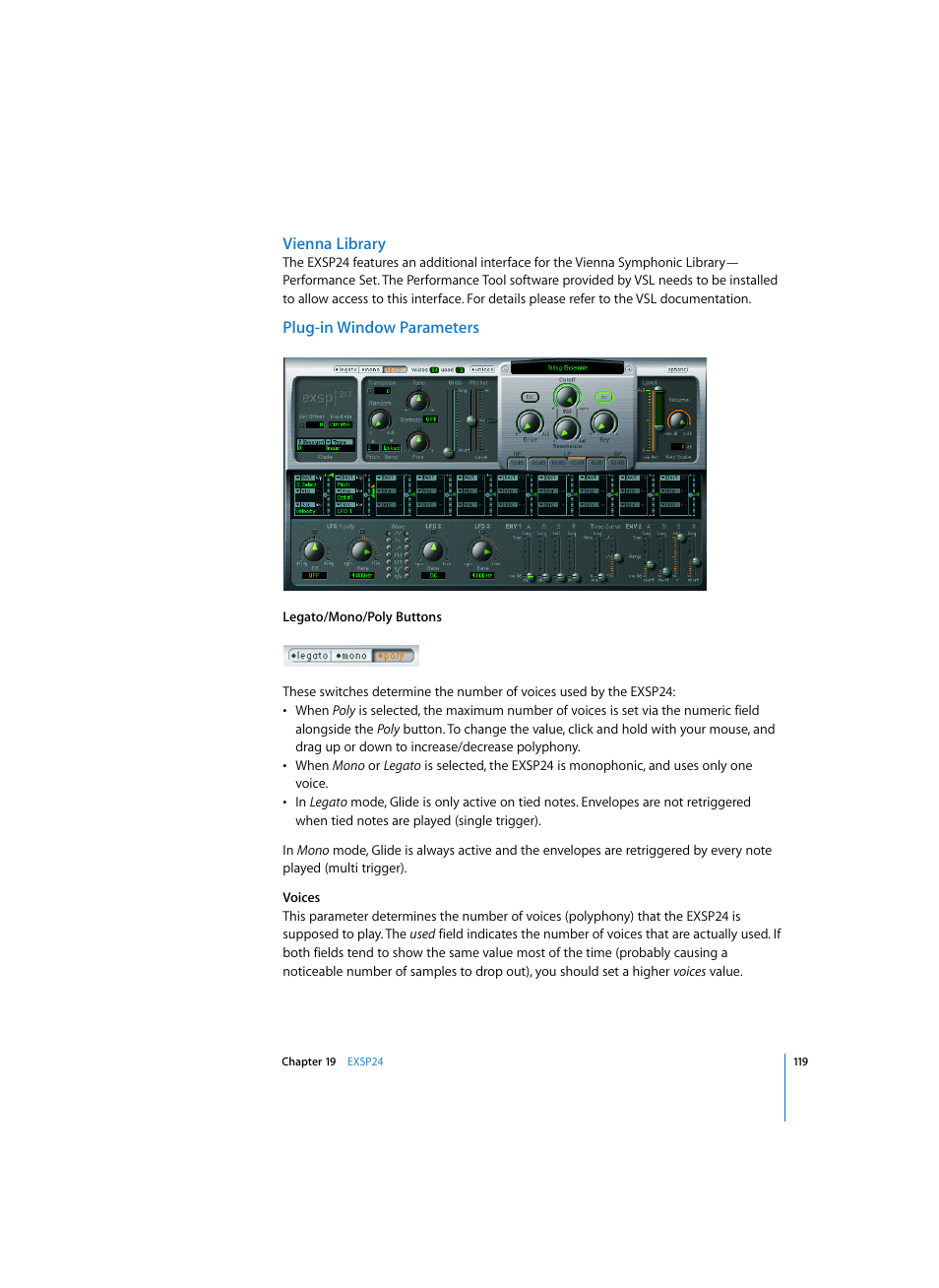 Vienna library, Plug-in window parameters | Apple Logic Express 7 User Manual | Page 119 / 167