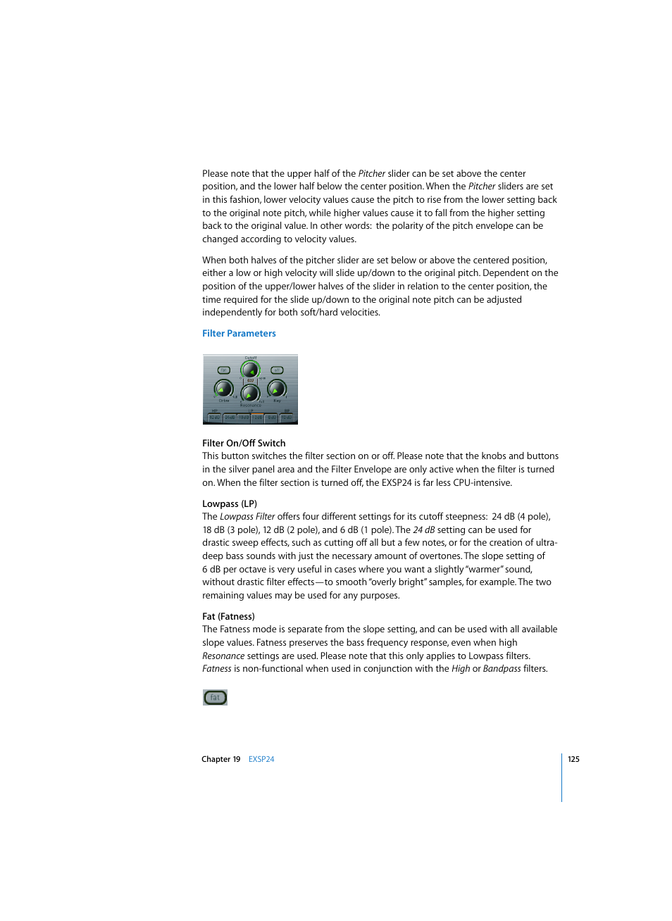 Filter parameters | Apple Logic Express 7 User Manual | Page 125 / 167