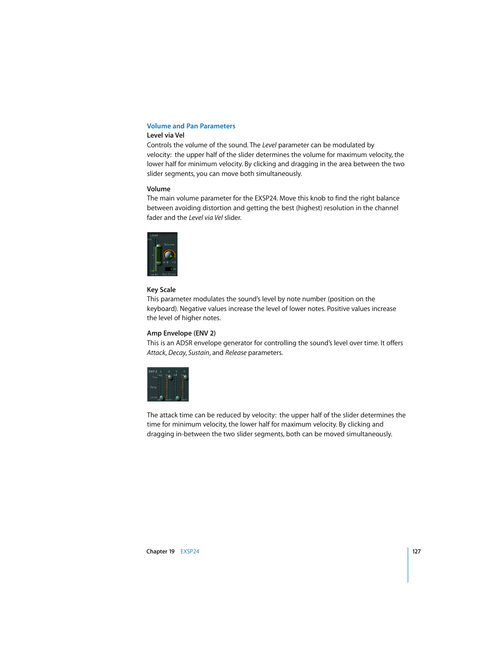 Volume and pan parameters | Apple Logic Express 7 User Manual | Page 127 / 167