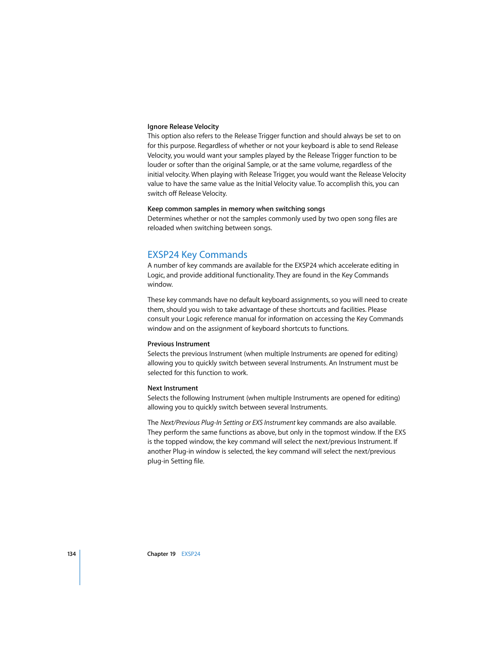 Exsp24 key commands | Apple Logic Express 7 User Manual | Page 134 / 167