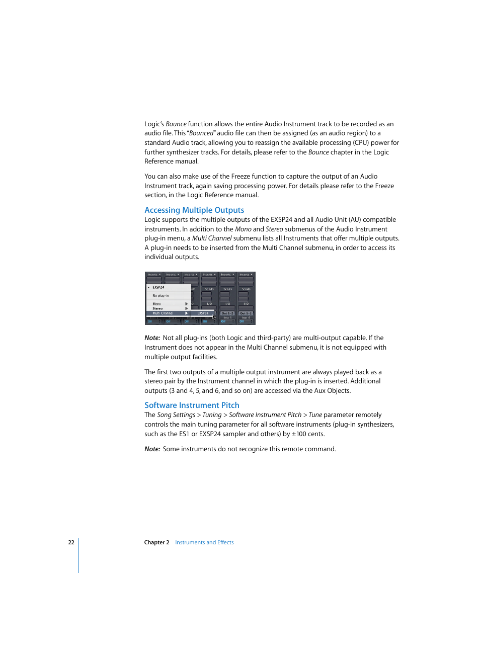 Accessing multiple outputs, Software instrument pitch | Apple Logic Express 7 User Manual | Page 22 / 167