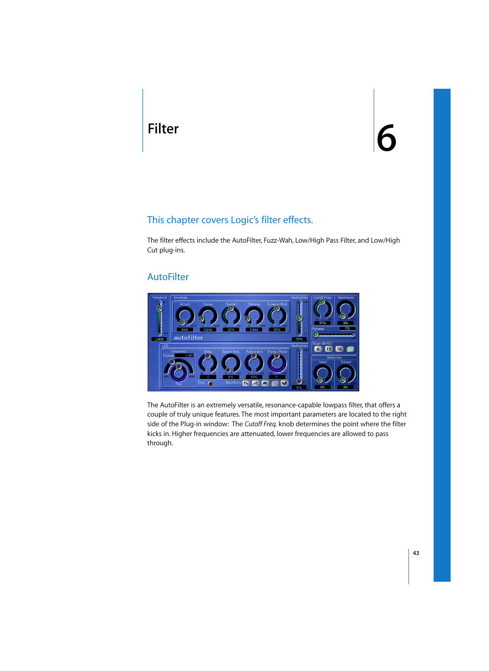 Filter, Autofilter, Chapter | Apple Logic Express 7 User Manual | Page 43 / 167