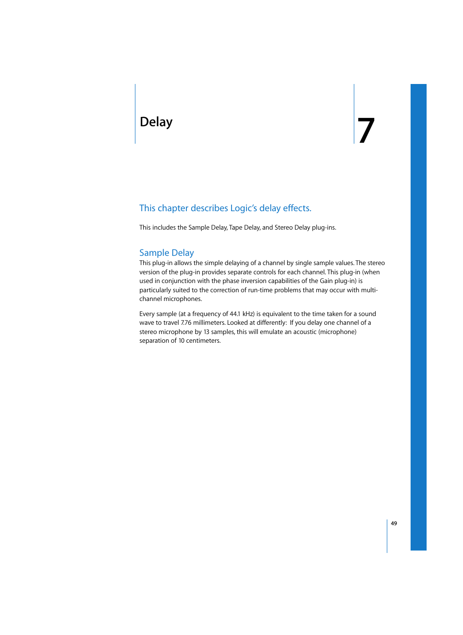 Delay, Sample delay, Chapter | Apple Logic Express 7 User Manual | Page 49 / 167