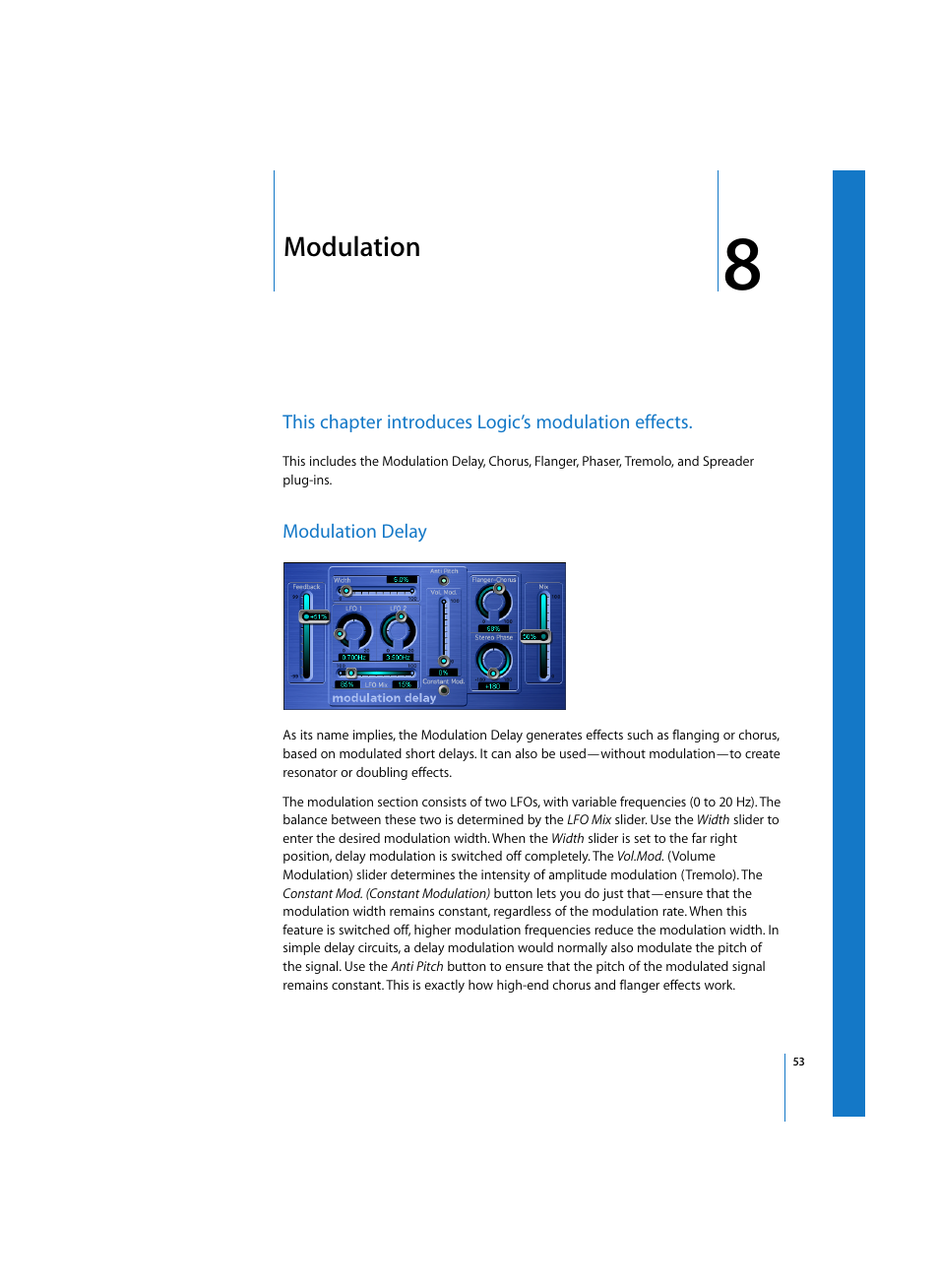 Modulation, Modulation delay, Chapter | Apple Logic Express 7 User Manual | Page 53 / 167