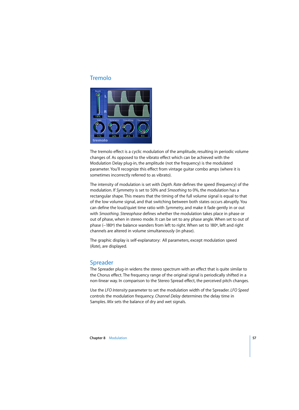 Tremolo, Spreader | Apple Logic Express 7 User Manual | Page 57 / 167