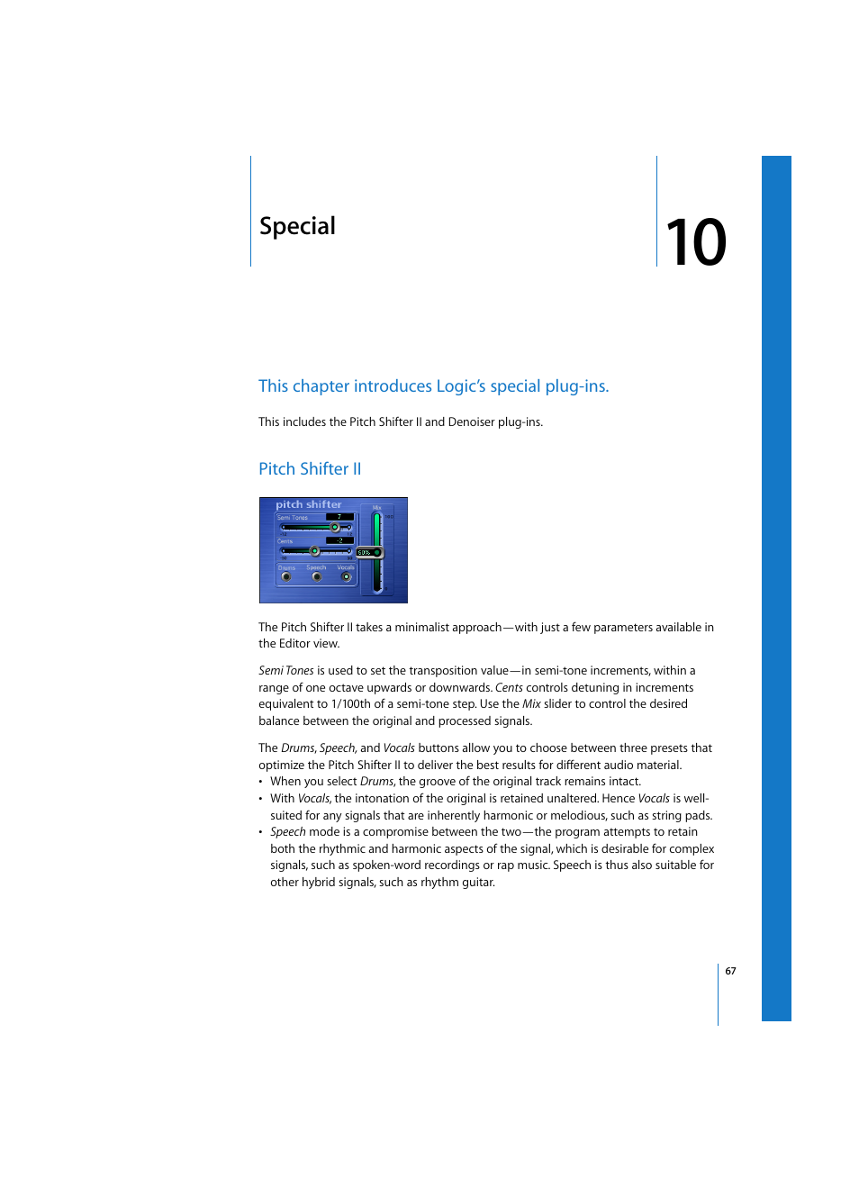Special, Pitch shifter ii, Chapter | Apple Logic Express 7 User Manual | Page 67 / 167