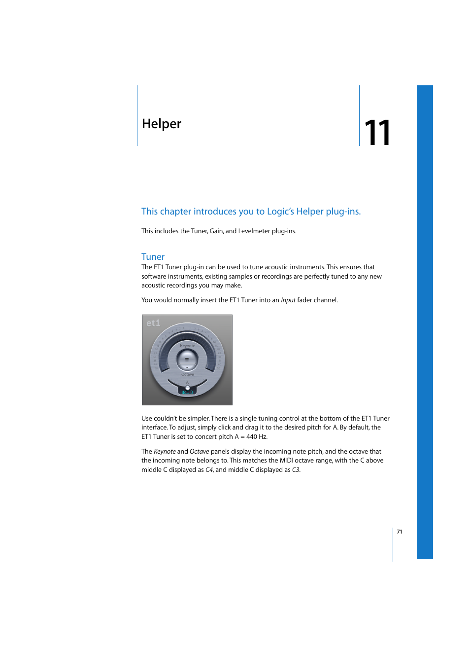 Helper, Tuner, Chapter | Apple Logic Express 7 User Manual | Page 71 / 167