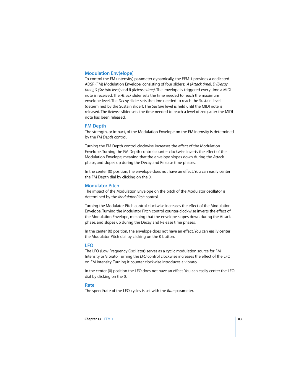 Modulation env(elope), Fm depth, Modulator pitch | Rate | Apple Logic Express 7 User Manual | Page 83 / 167